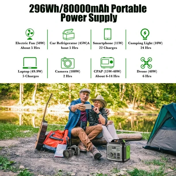iFanze 300W Portable Power Station 296Wh Solar Generator AC/DC Ports, Black