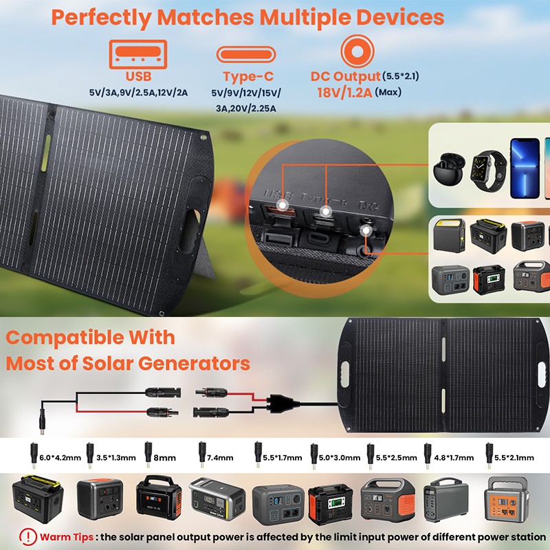 22V 200W Foldable Mono Solar Panel Caravan Camping Home Battery Charger Boat RVs