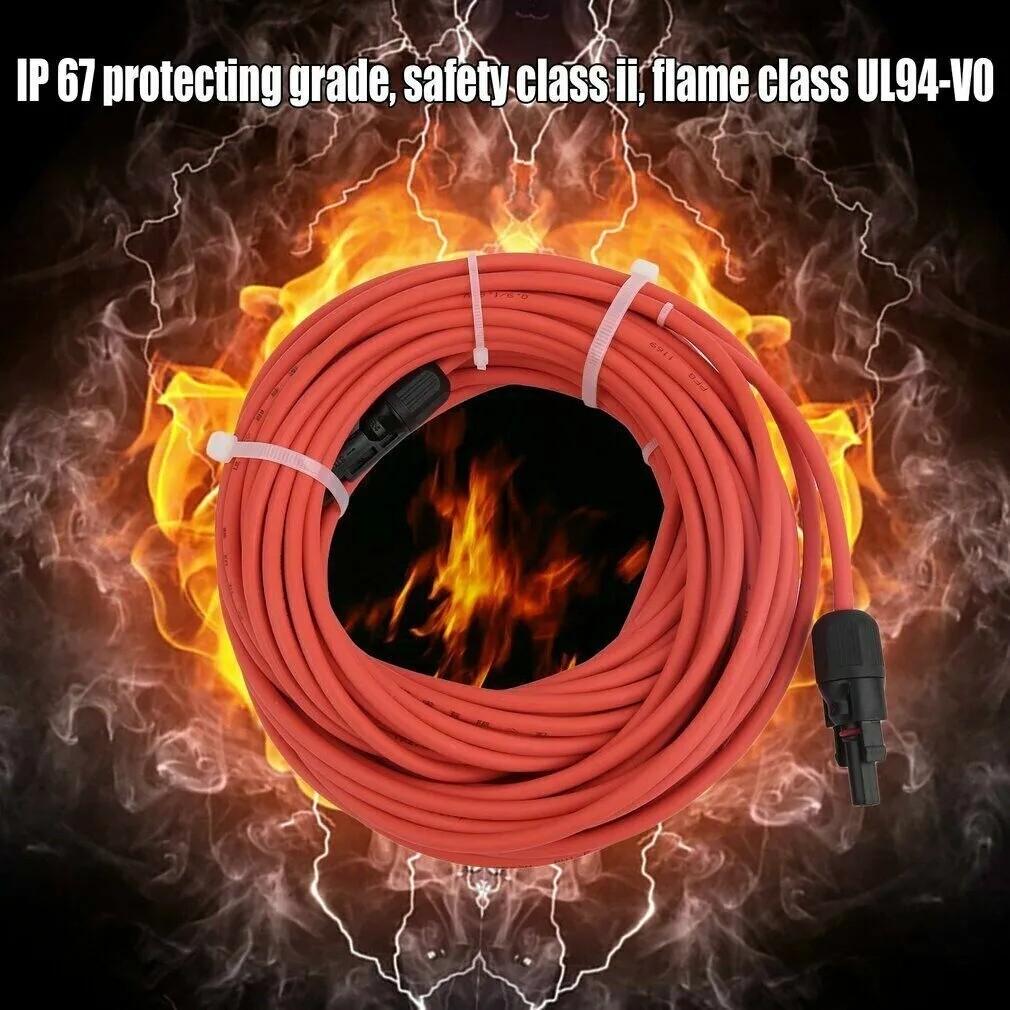 10 AWG Solar Panel Extension Cable PV Wire Solar Connectors Pair Black Red 6mm²