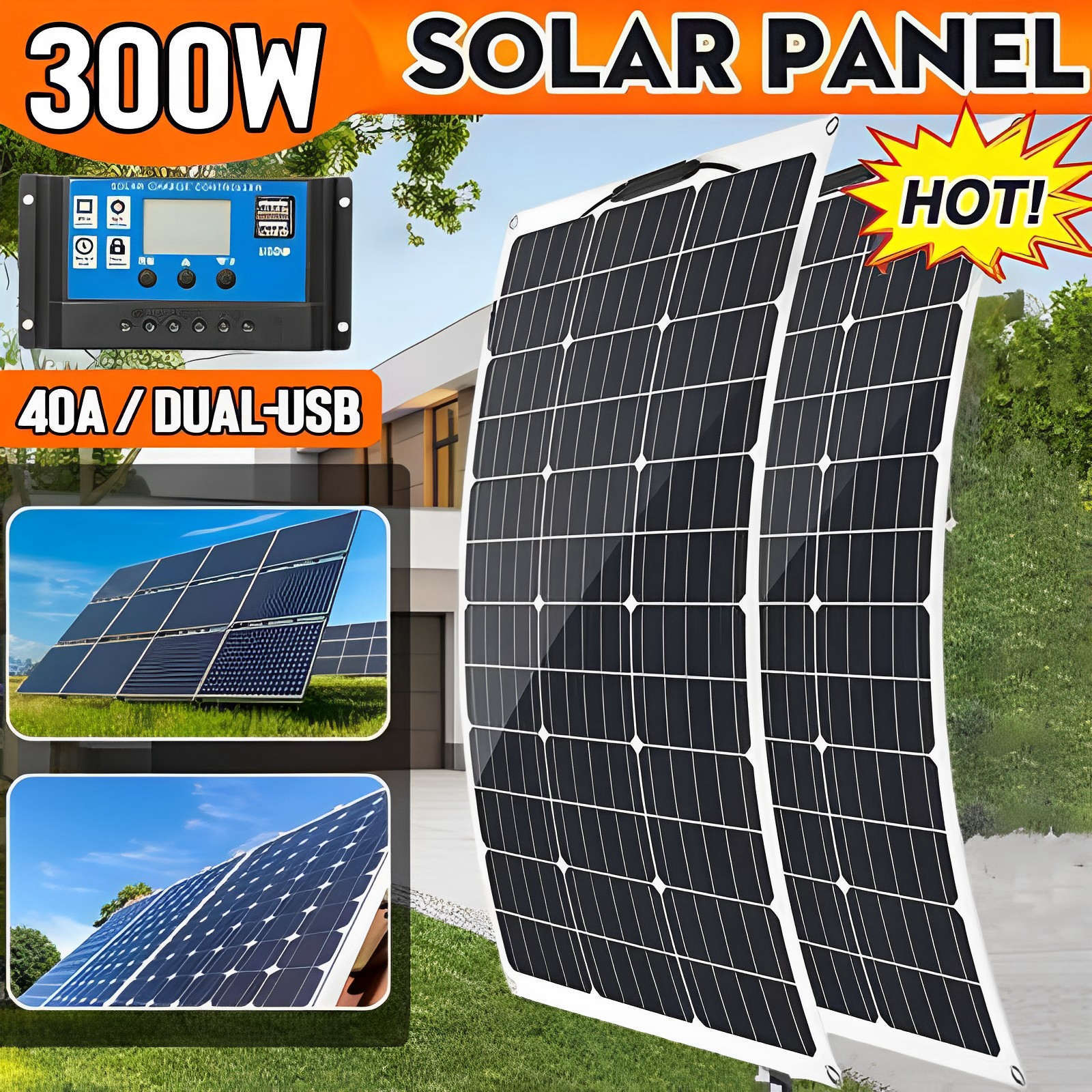 400 Watt Solar Panel 300-1500w Flexible Solar Panels Portable Power Home RV