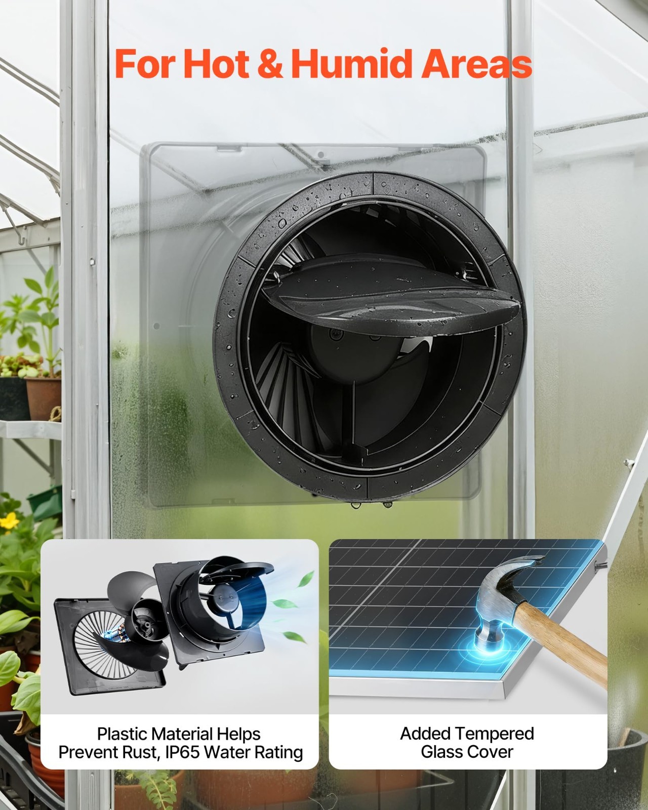 25W Solar Powered Fan with 220 CFM Airflow, Adjustable Angle, Fast Air Exchange