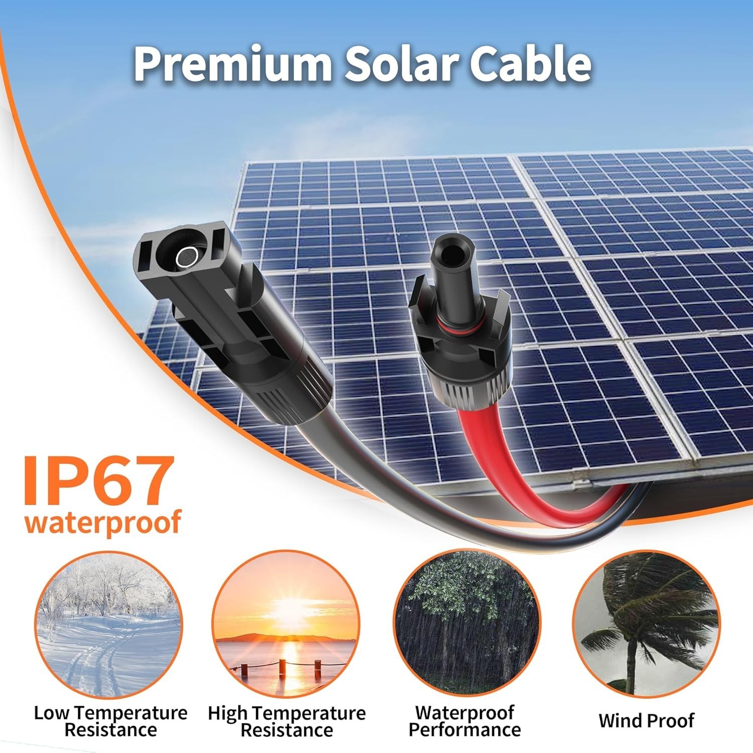 10AWG Solar Extension Cable 30FT Red Black w/ Connectors 10 Gauge