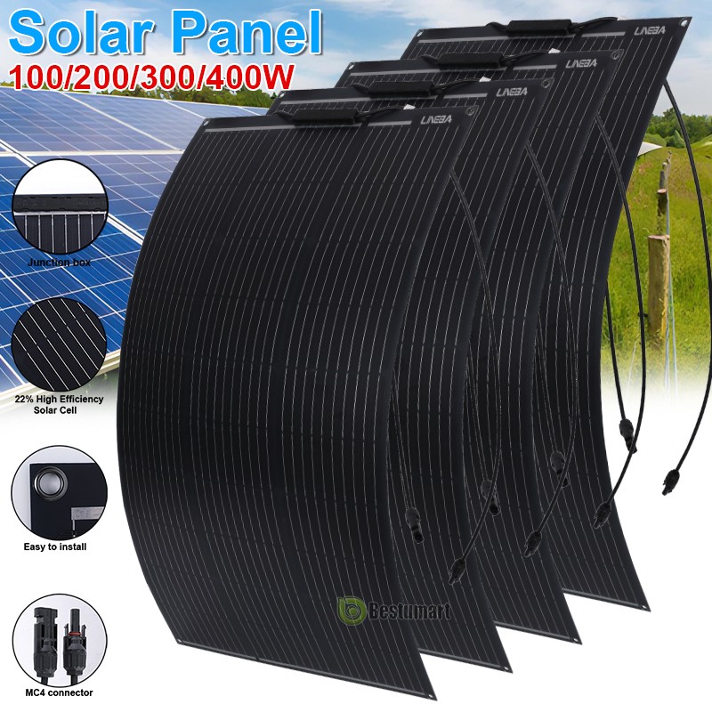 100W 200W 400W Flexible Mono Solar Panel 12V Portable for RV Camping Home Boat