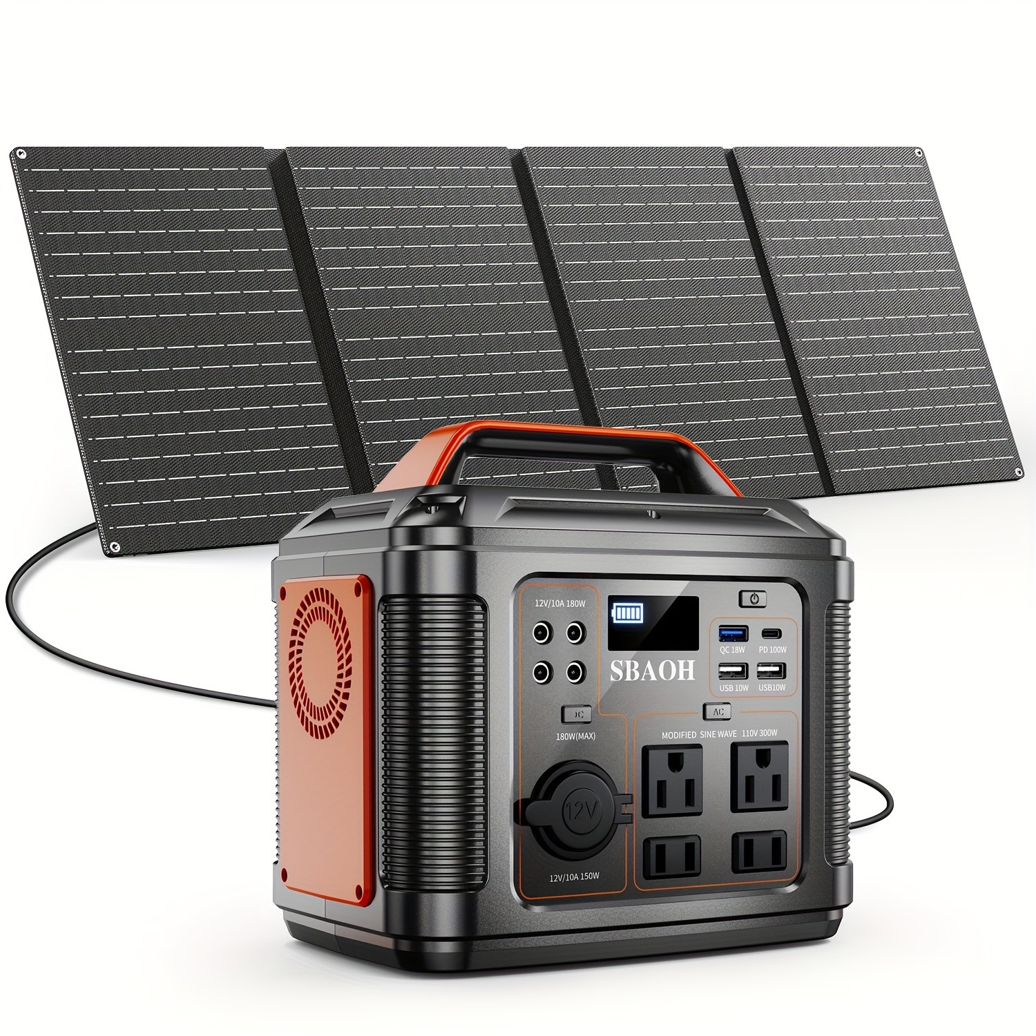 300W portable, 296Wh 8000mAh solar generator, equipped with a 60W solar panel.