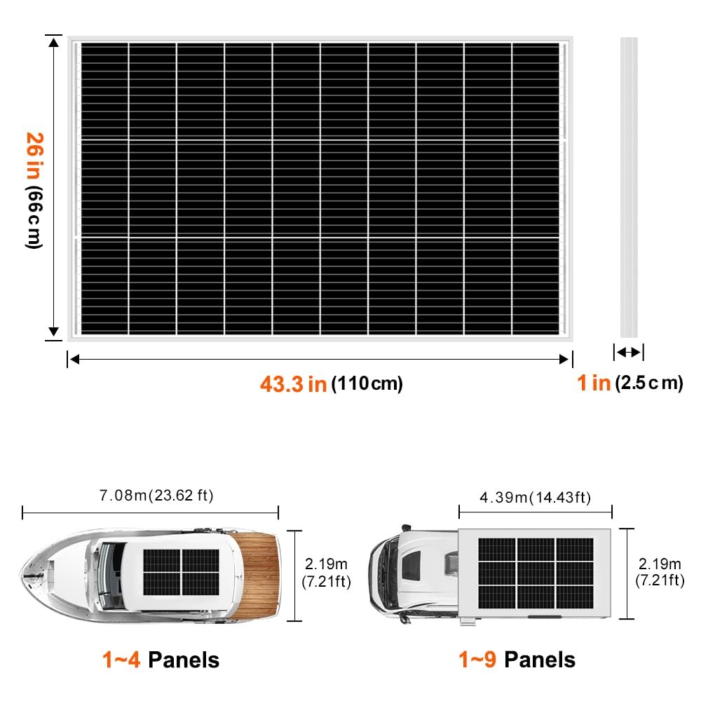 Monocrystalline Solar Panel Size 150W 18V for 12V System, Aluminum Frame, MC4…
