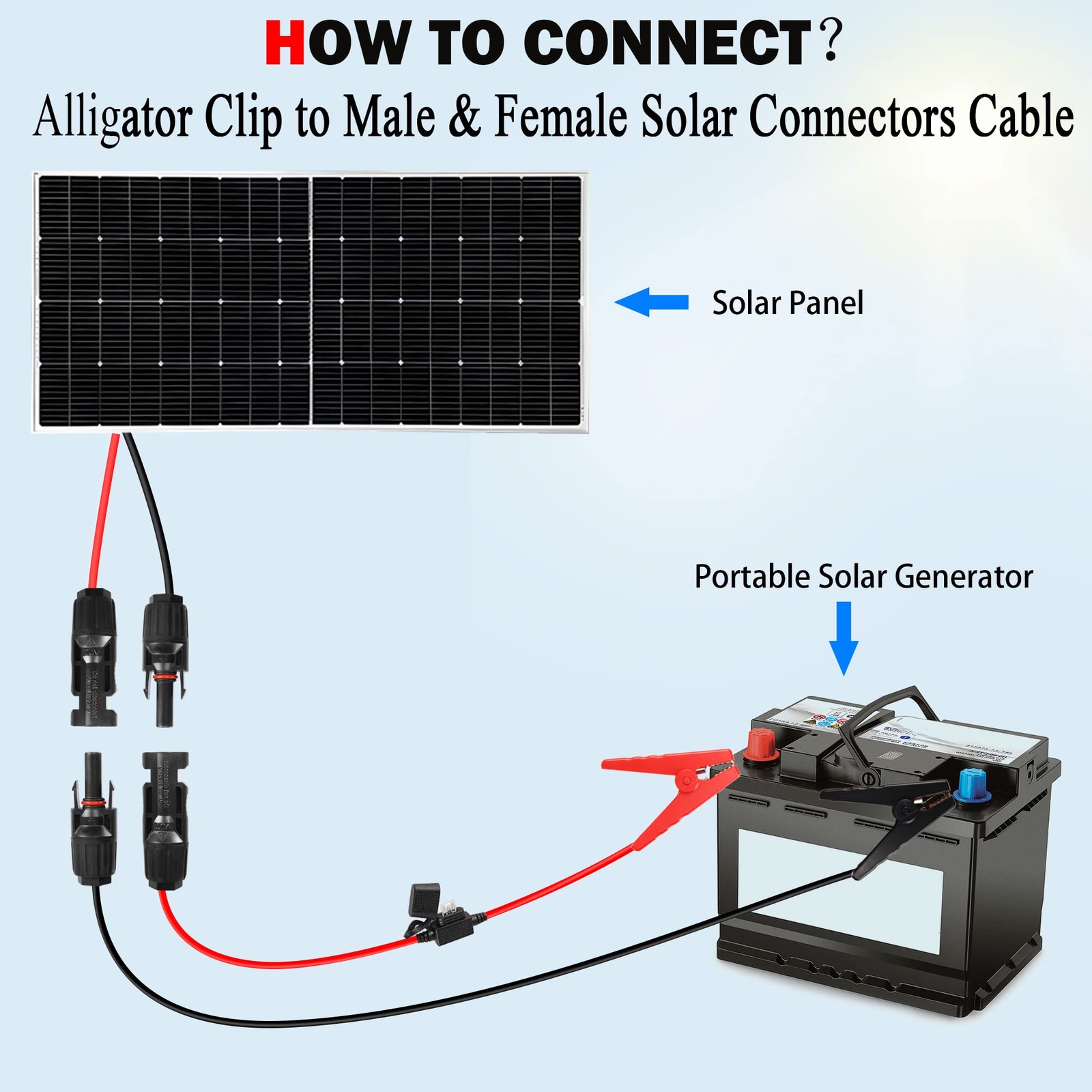 Solar Panel Connector Cable 12AWG Solar Panel Connector to Battery Clip Exten…