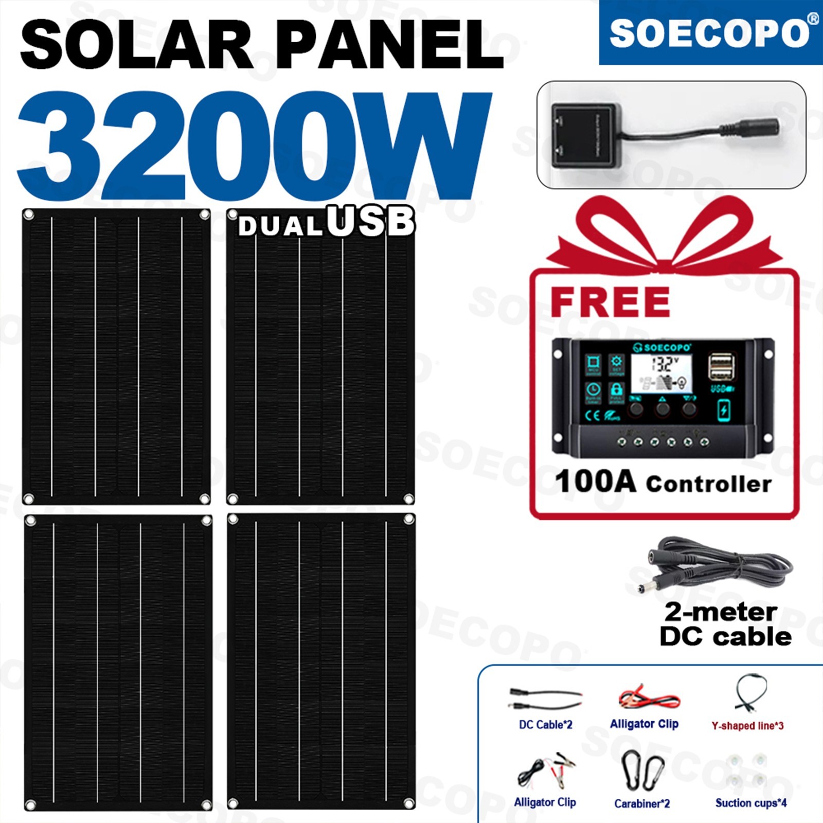 3200W Solar Panel Kit-4x800W High-Efficiency+100A Controller Full AccessoriesY