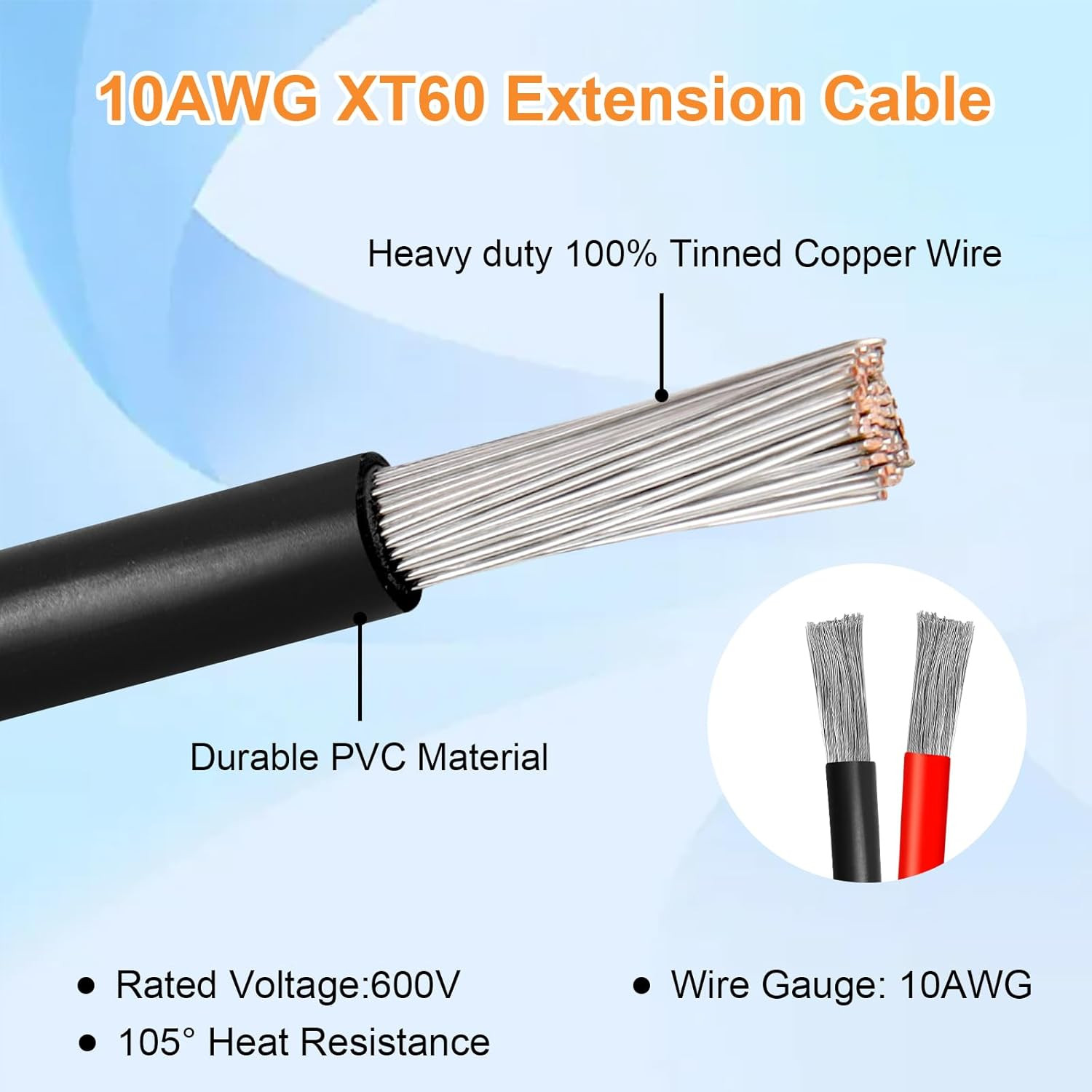 10AWG 25FT XT60 Solar Extension Cable 2 3 6 10 15 20 25 35 40 50 75 100FT XT60 S