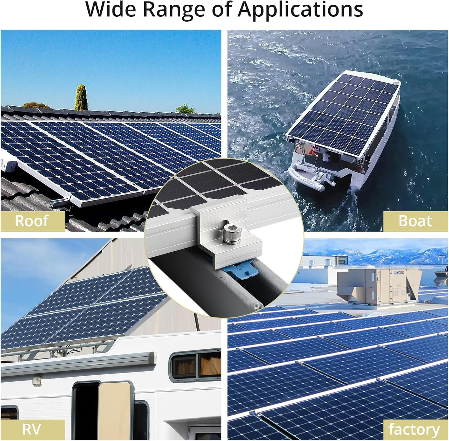 10PCS Solar Panel End Clamps Aluminum Mounting Brackets Kit Silver