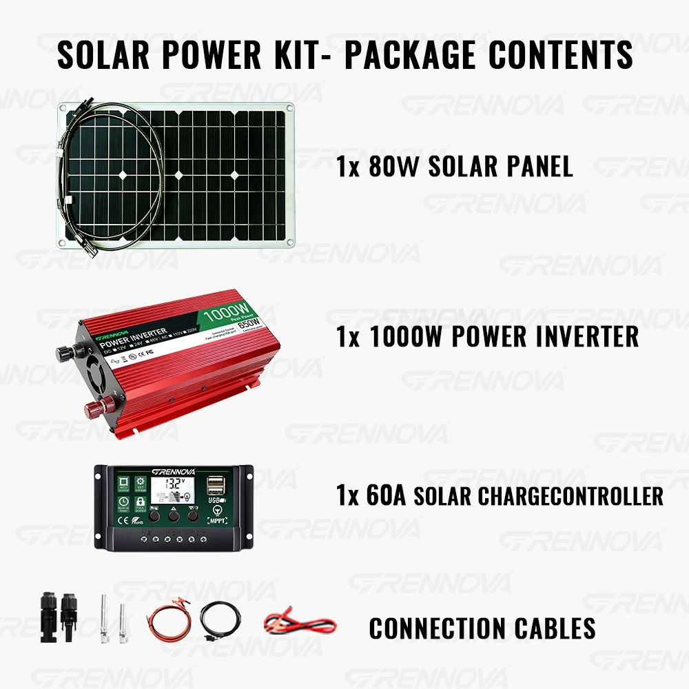 1000W Real Power Grennova Off-Grid Solar System Complete Kit 80W Panel 1000W Inv