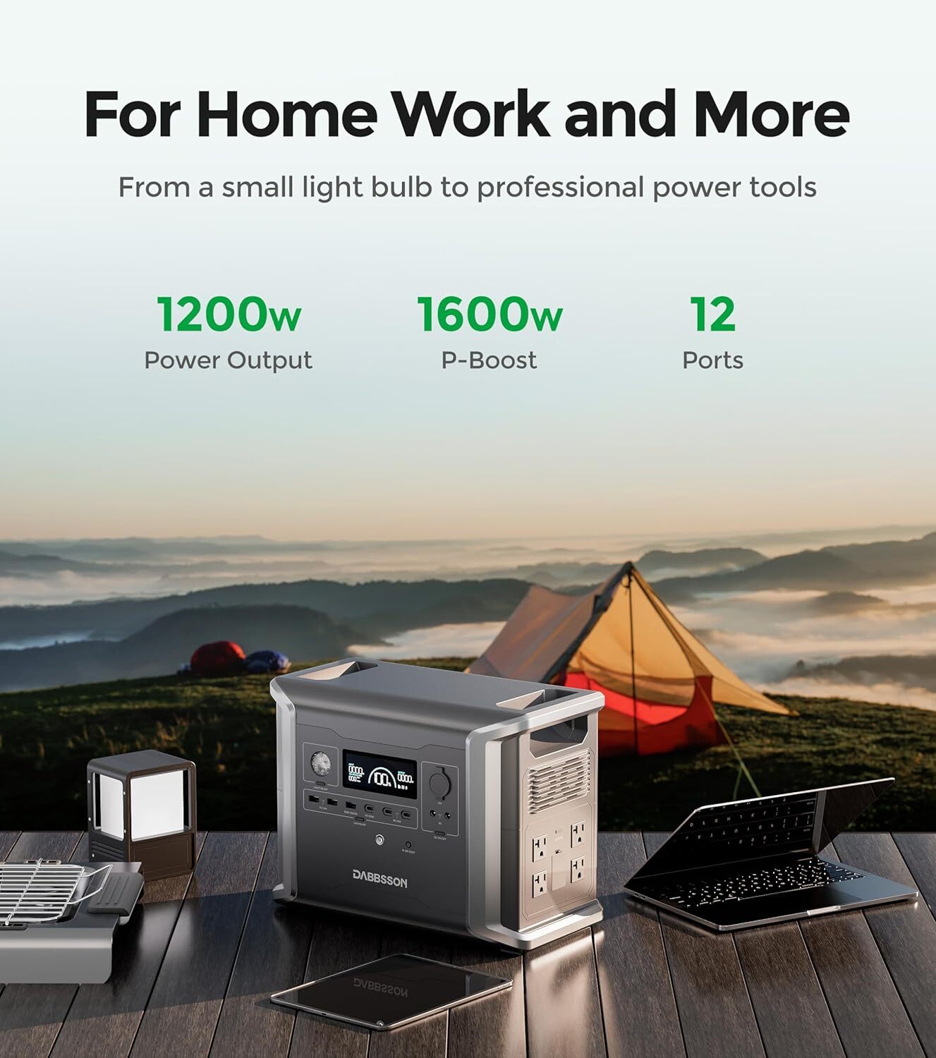 Dabbsson Portable Power Station 1330Wh Solar Generator App Control for Outdoors