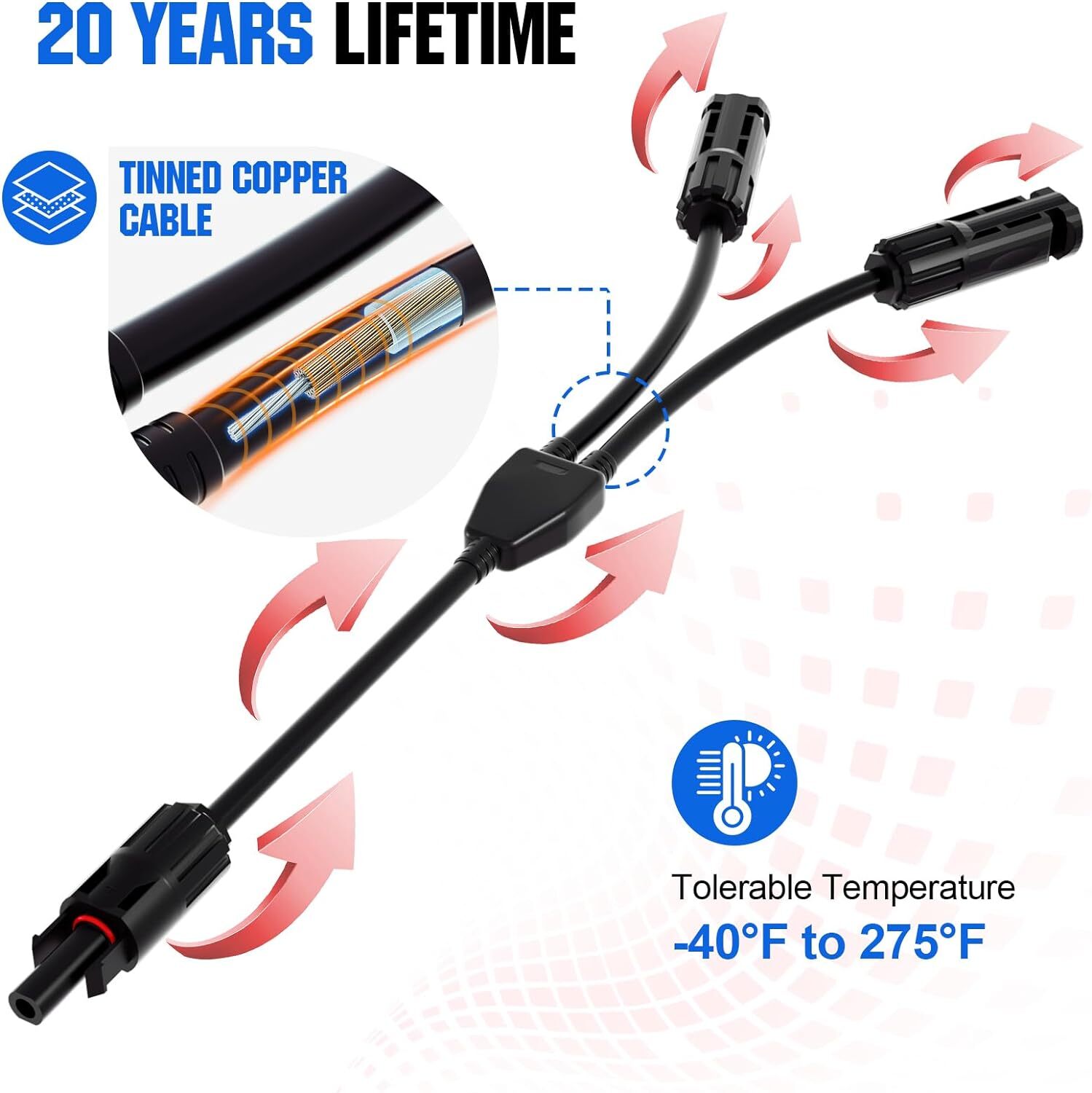 3/4/5/6Pair Solar Panel Y Branch Cable Connection Adapter Connector Extension US