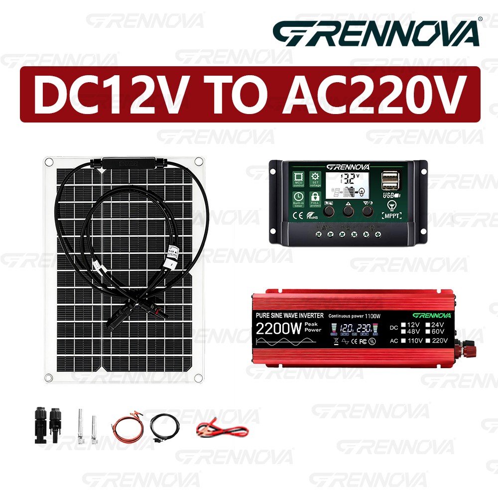 Grennova 2200W Pure Sine Full Off-Grid Solar System Outdoor Solar Power Station