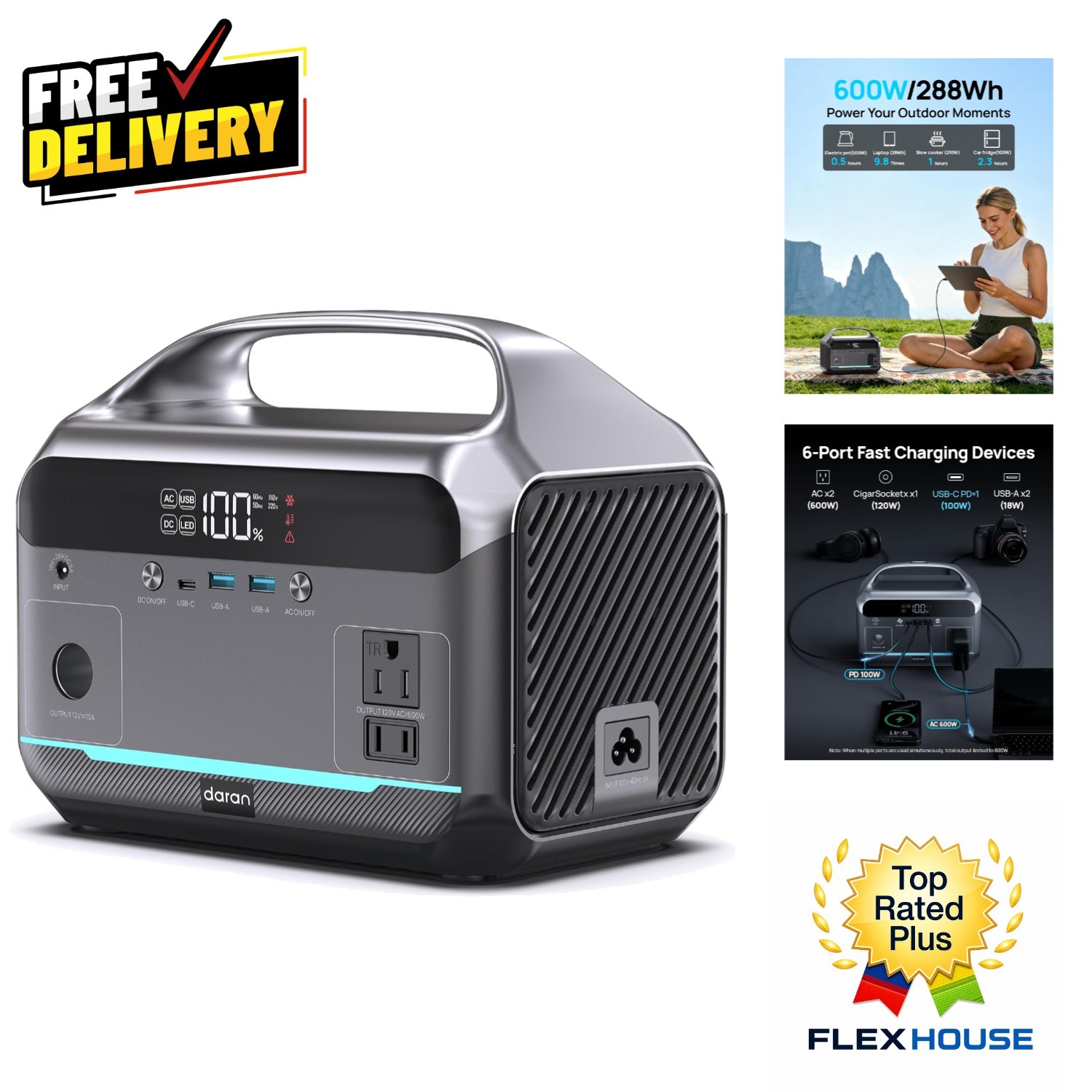 288Wh LiFePO4 Battery Backup with Fast 100W PD Charging for Outdoor Adventures