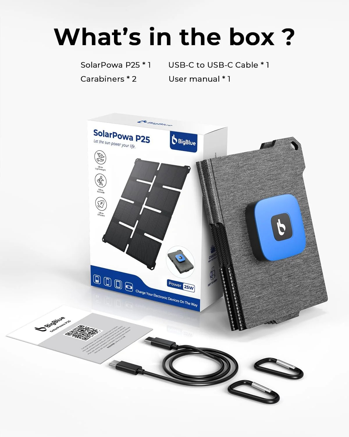 [Upgraded] BigBlue Ultra-Light Portable 25W Solar Panel Charger with USB-A and U