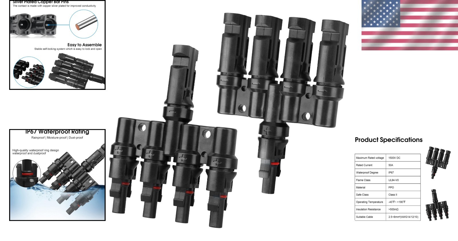 Solar T-Branch Connectors, Quick-Connect