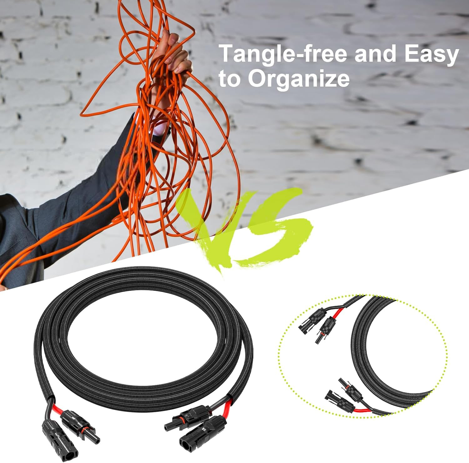 20Ft 10AWG Solar Cable Extension with Protection Cover, Solar Wire with Tool-Fre