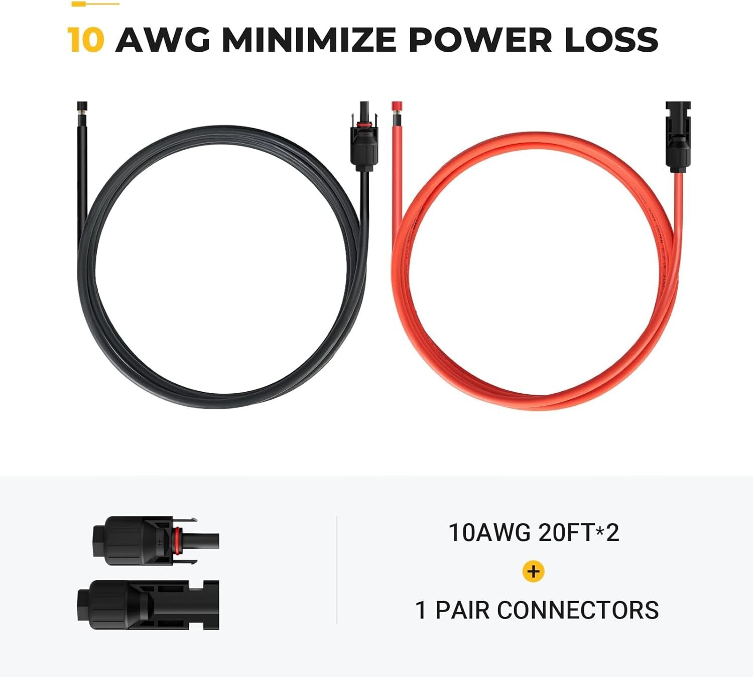 10AWG 20FT Solar Extension Cable Kit with Extra Connectors for Flexible Setup