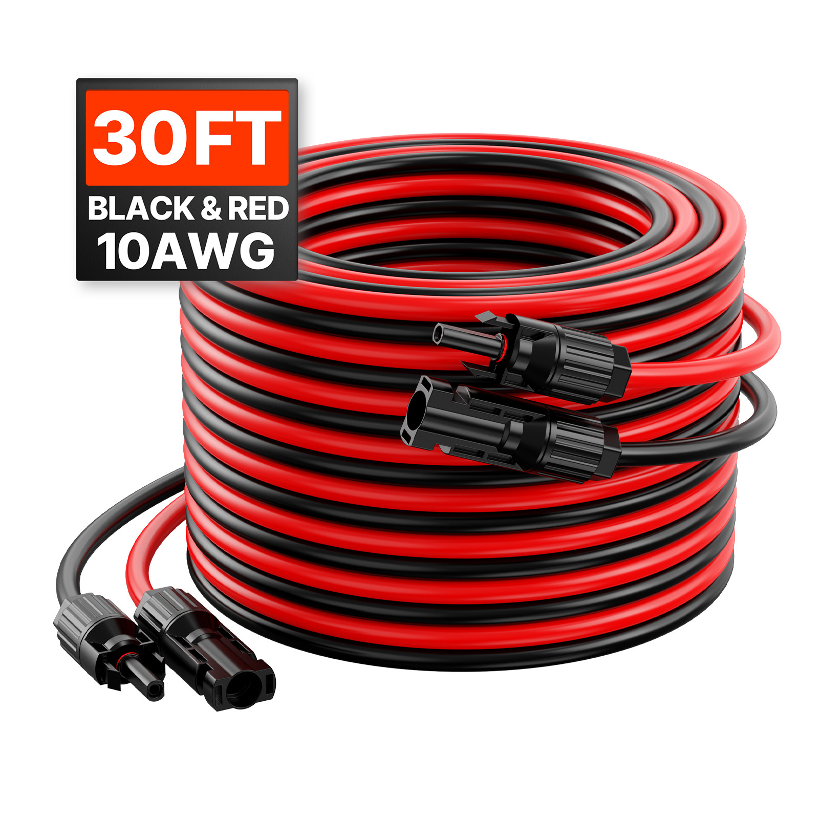 30FT Solar Panel Extension Wire with Female & Male Connectors 10AWG 1 Pair
