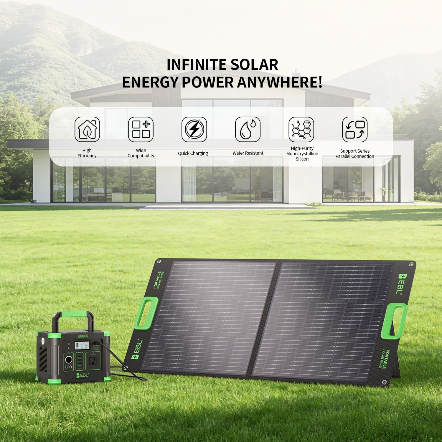 EBL 100W Solar Panel, Foldable Solar Charger for Jackery/Ecoflow/Bluetti Powe…