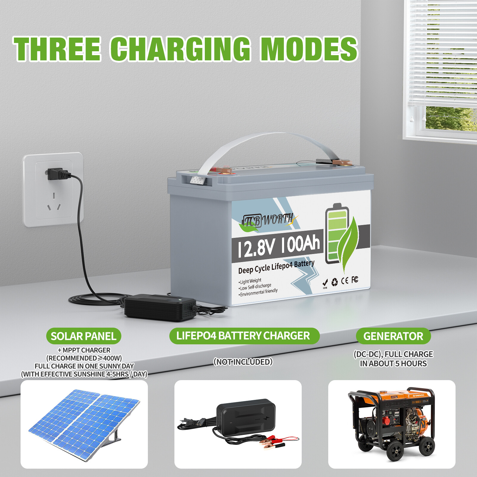 12V 100Ah LiFePO4 Lithium Battery BMS for Solar RV Off-grid Trolling Motor Boat