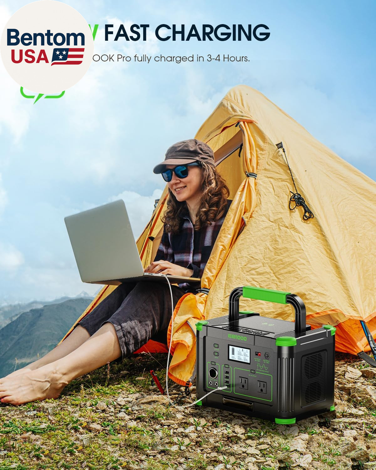 1000W Portable Power Station 999Wh, 110V Pure Sine Wave AC Outlet (2000W Peak),