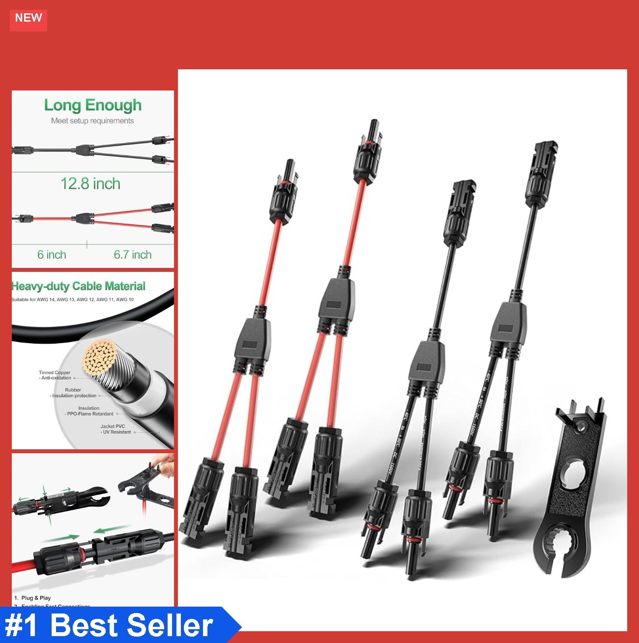 Solar Y Branch Connectors 2 Pairs MFF FMM Parallel Adapter IP67 for Panel Wiring
