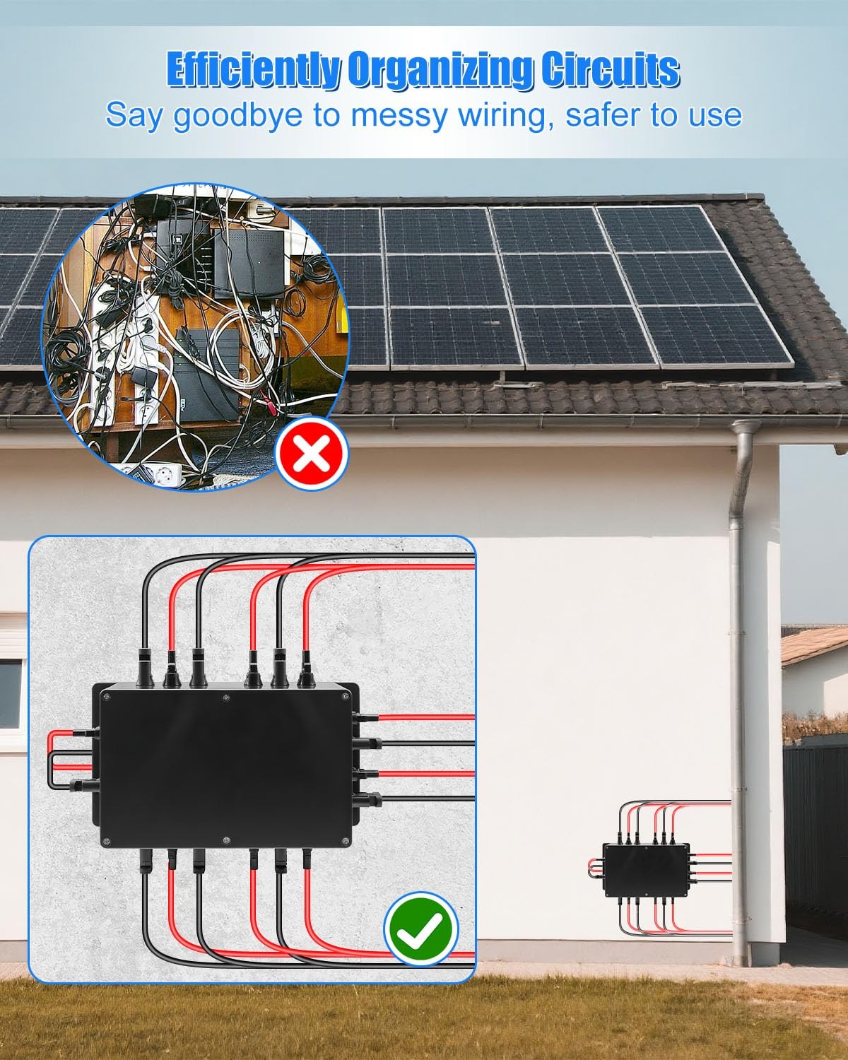 GMURA 8 String Solar PV Combiner Box, IP68 Waterproof Circuit Breaker Black