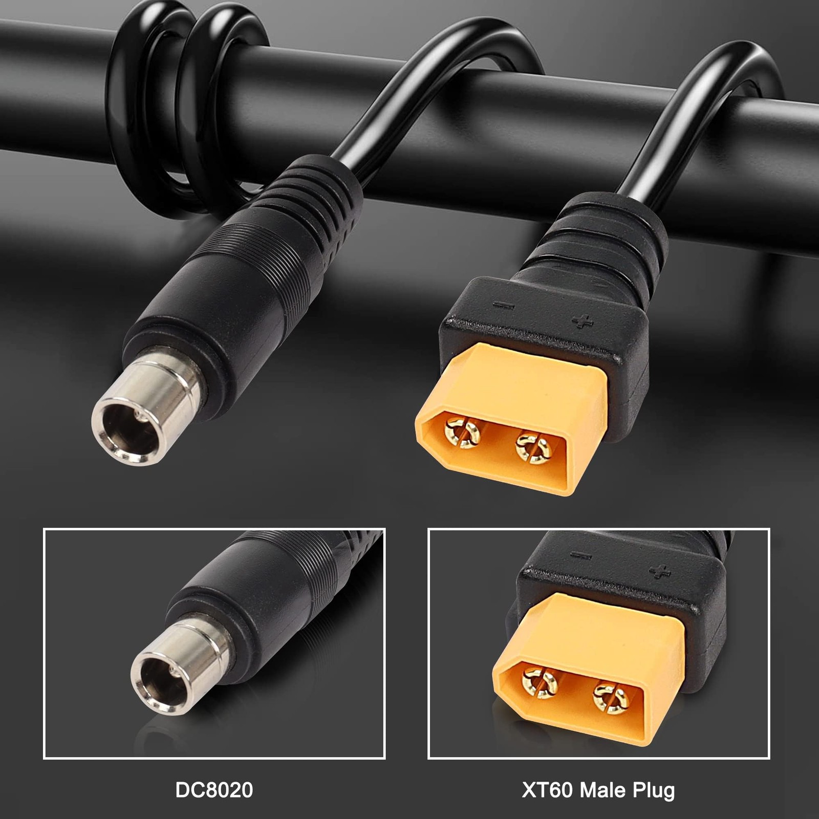 XT60 to 8mm Adapter Cable Bullet Connector 14AWG DC 8020 Power Adapter Cable