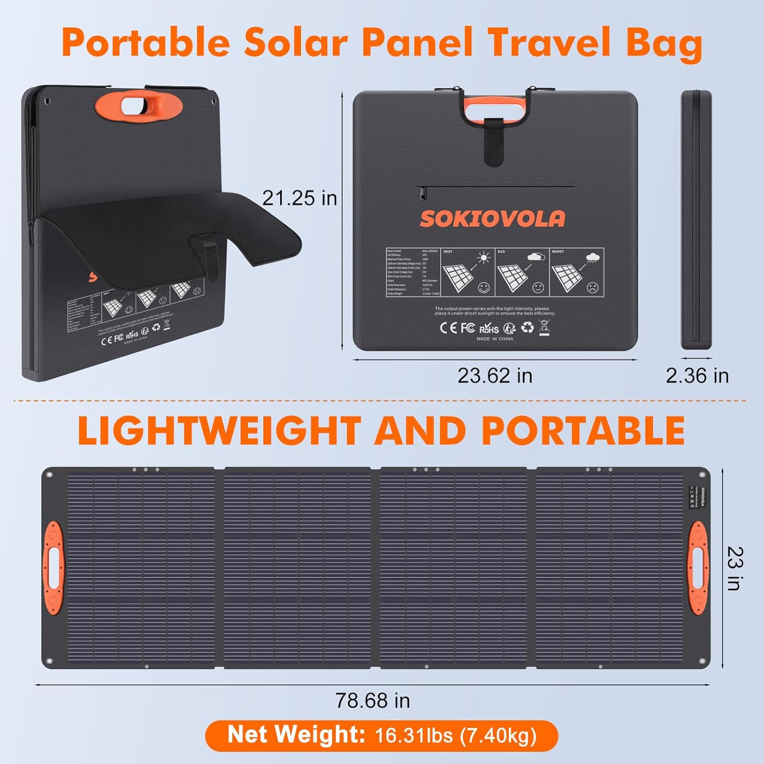 N-Type 16BB 200W Portable Solar Panel for Ef/Jackery/Bluetti/Anker Power Station