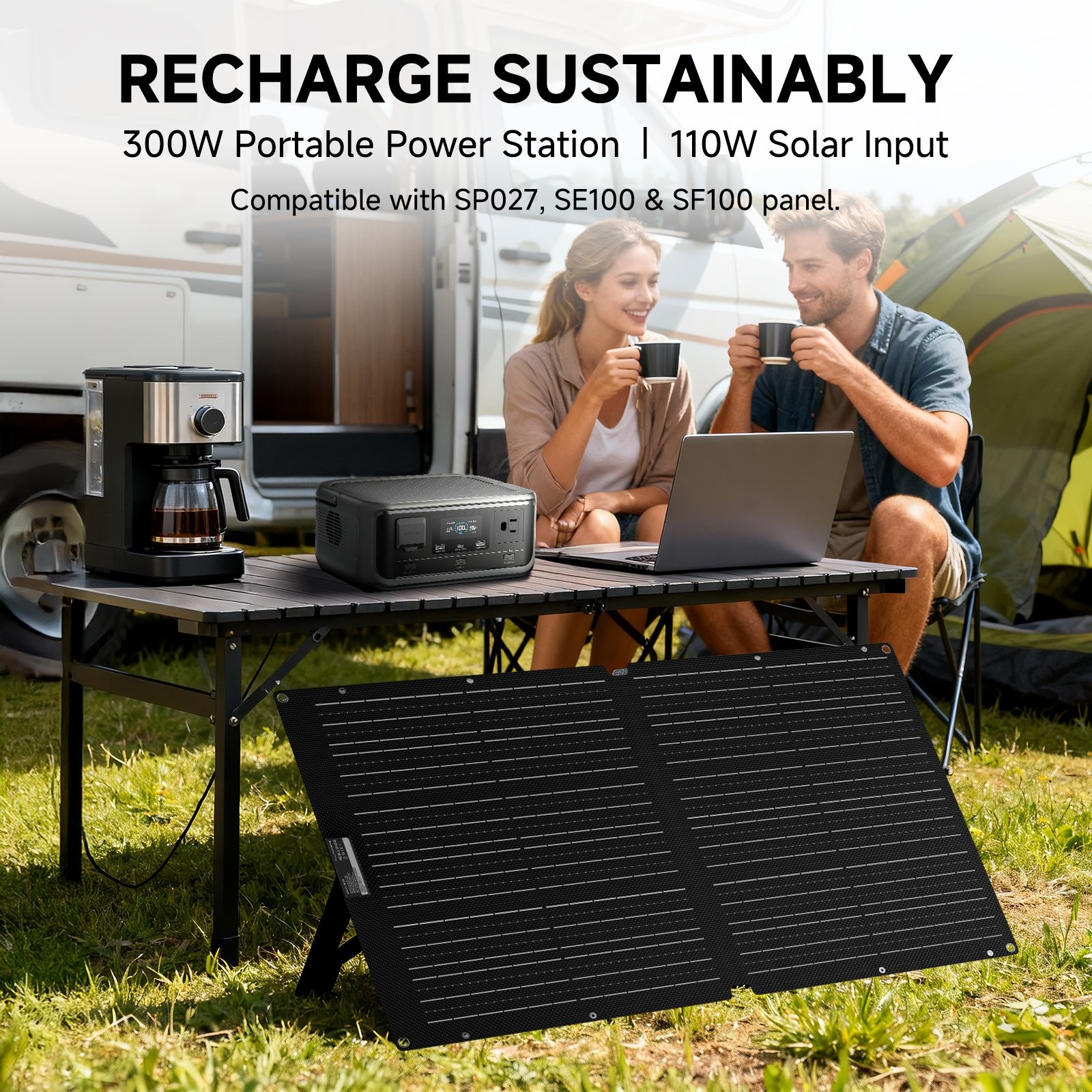 ALLPOWERS 300W 256Wh Portable Power Station AC DC Generator + 100W Solar Panel