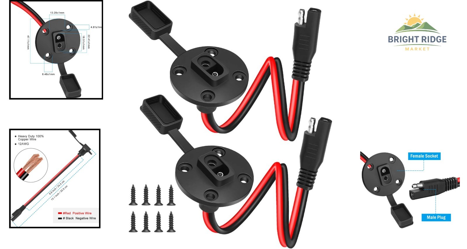 Weatherproof SAE Connector Power Socket for Solar Panel and Battery Charging