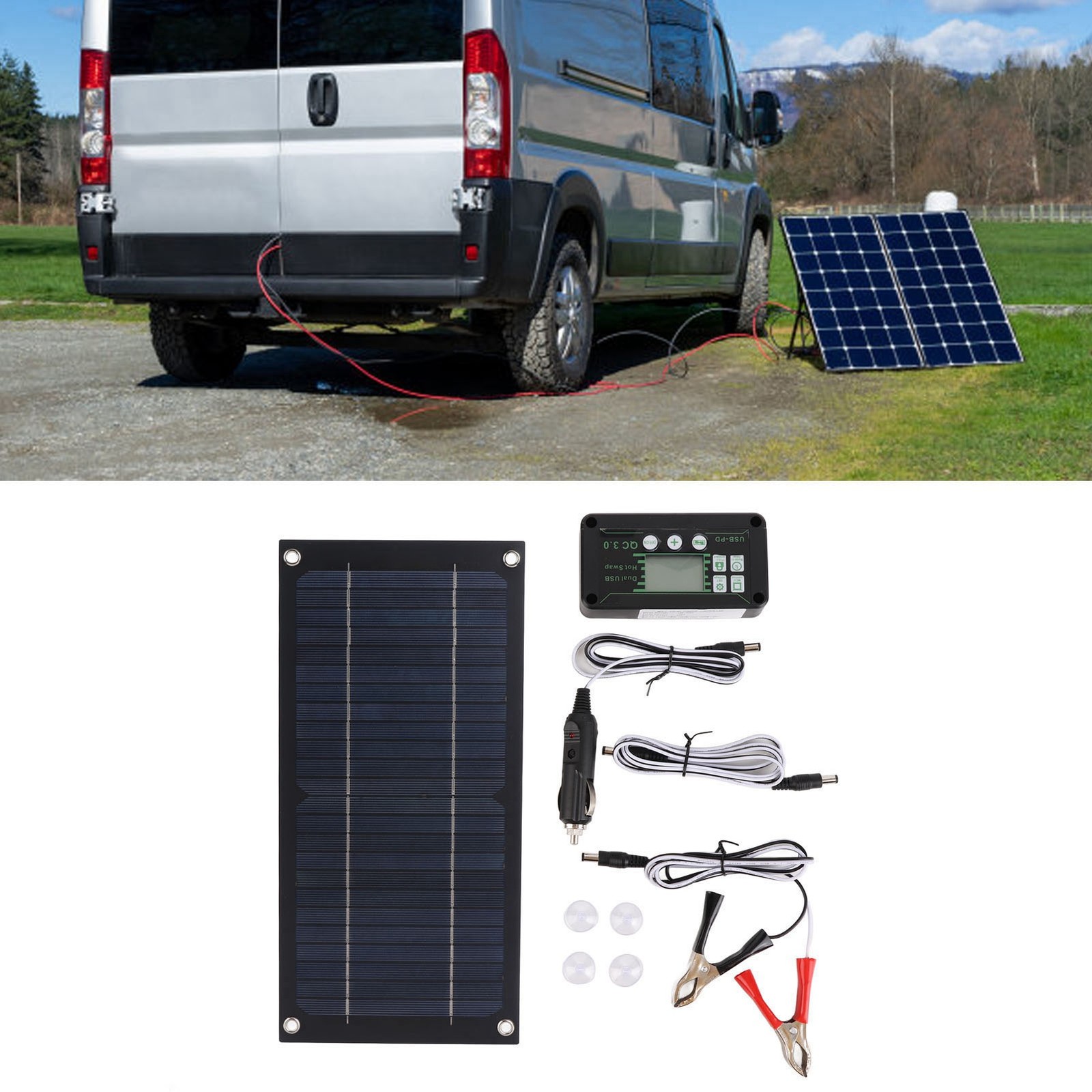 MPPT 100A 600W Solar Charge Controller 15W 18V Solar Panel Kit for Outdoor Use