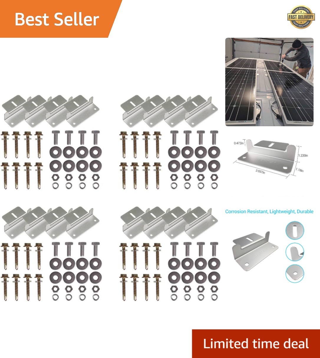 4 Sets of Solar Panel Mounting Z Brackets Lightweight Aluminum Corrosion-Free…