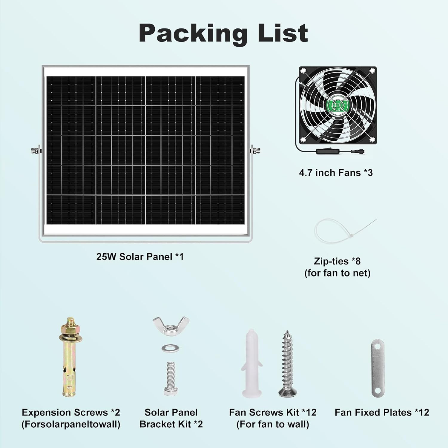 Solar Greenhouse Fan 3 Kit, 30W Large Solar Powered Exhaust and Intake Fan Outdo