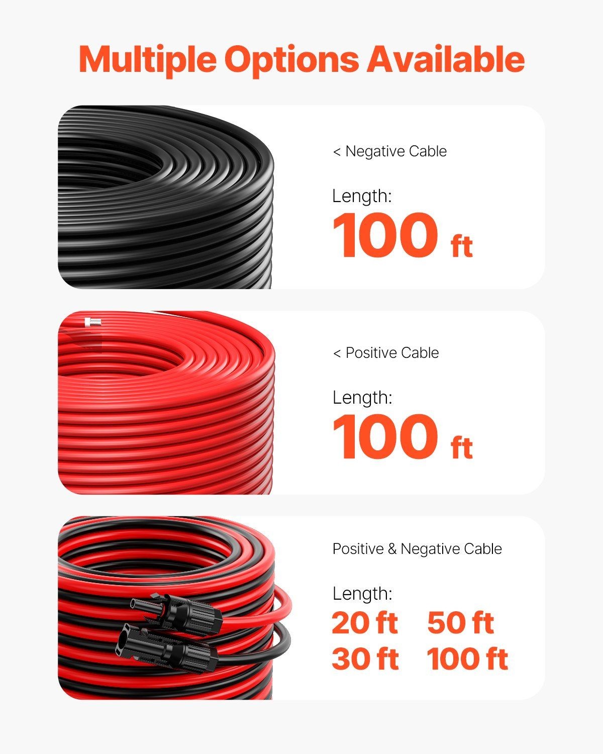 100ft 10AWG Extended PV Cable 6mm² High Temp Resistant Red