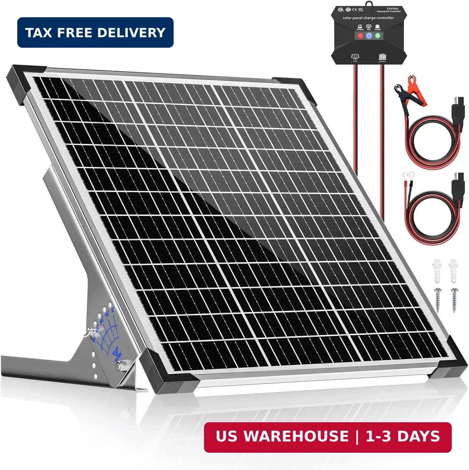 Voltset 50W Solar Panel Kit, 12V Solar Battery Trickle Charger Maintainer + 10A