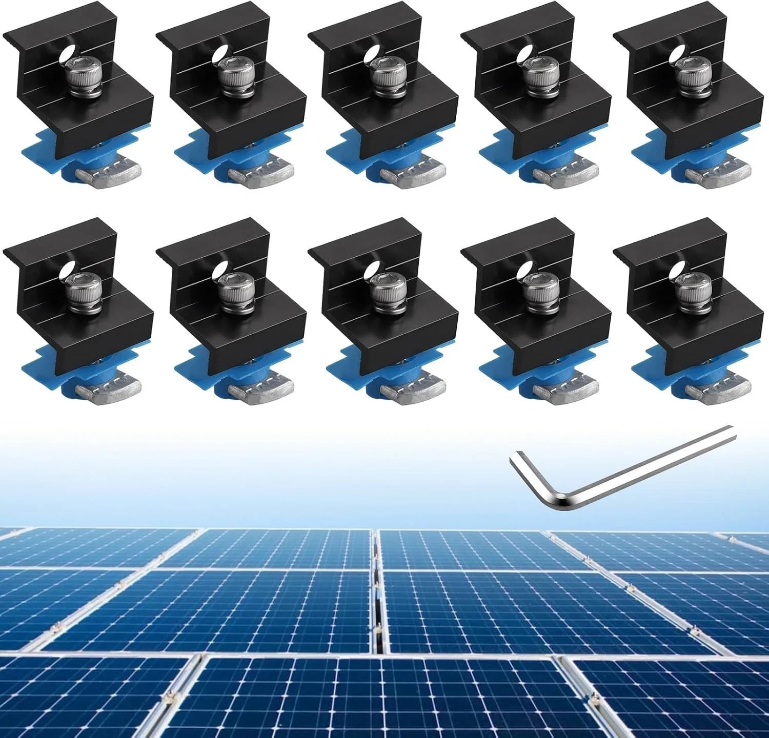 10pcs Solar Panel End Clamp for Standard Unistrut, Aluminum 30mm/35mm Solar P…