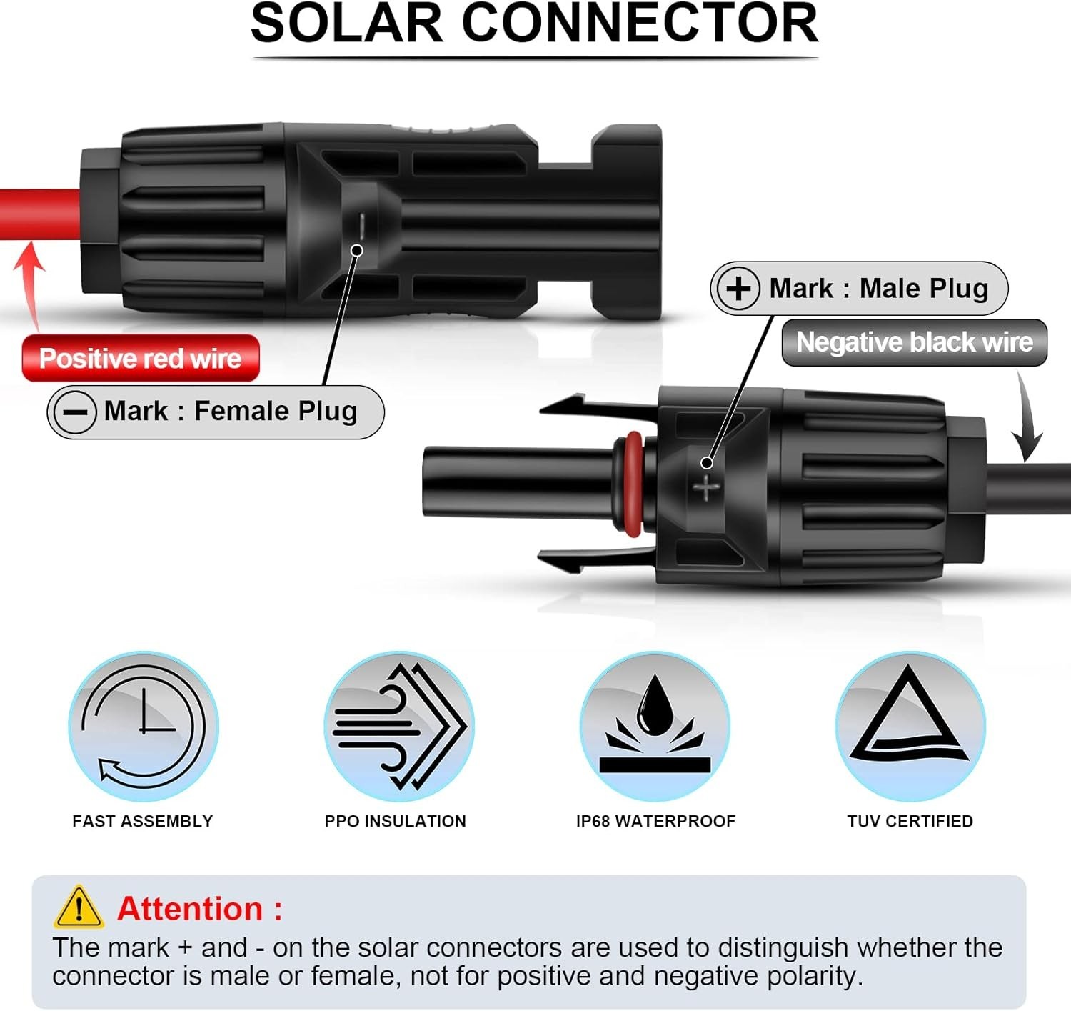 10 Gauge Wire Solar To O Ring Cable Solar Panel Adapter Kit Cable Connetor 1Ft