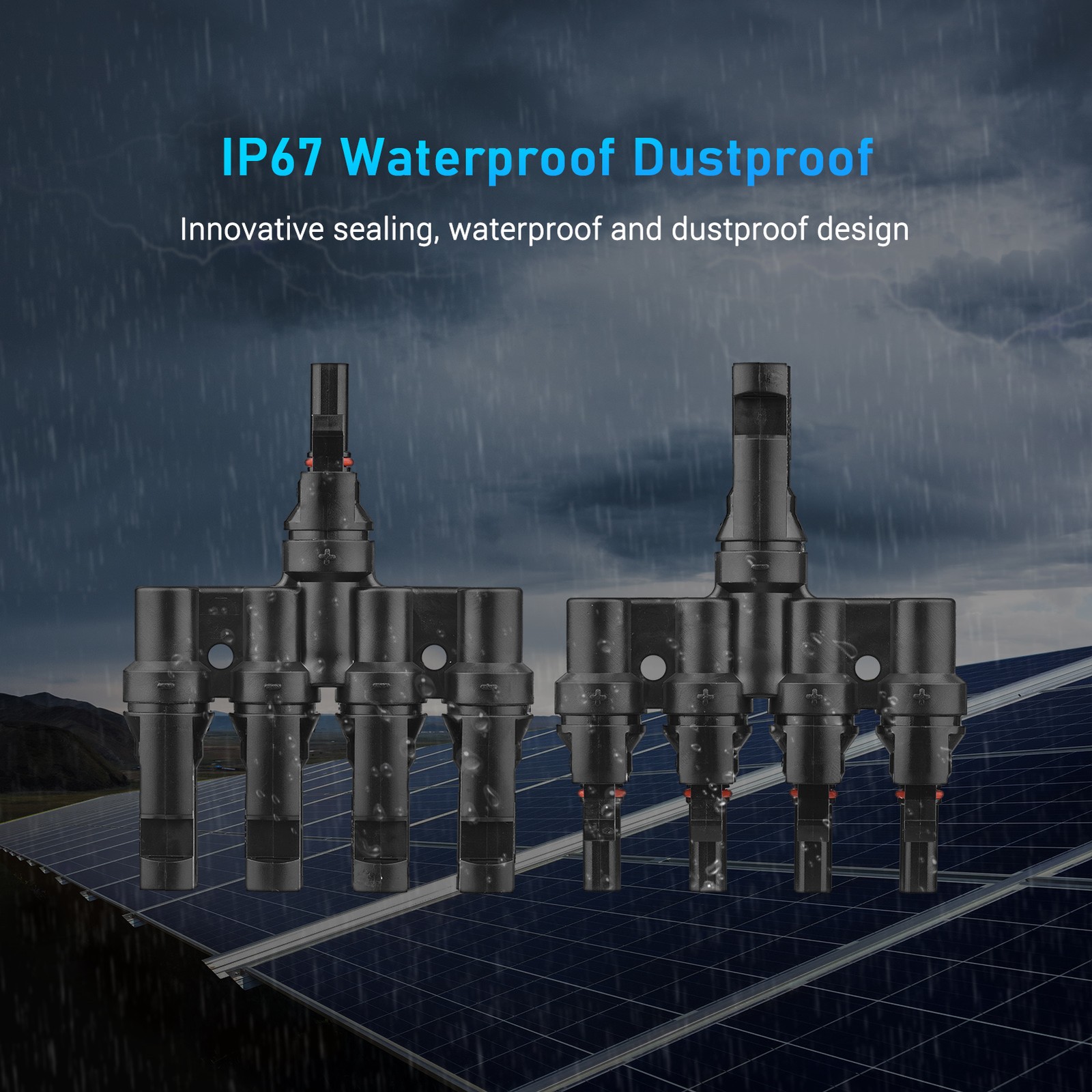 Branch Solar T Connector 4-Way IP67 Waterproof For 14-10AWG Panels V3