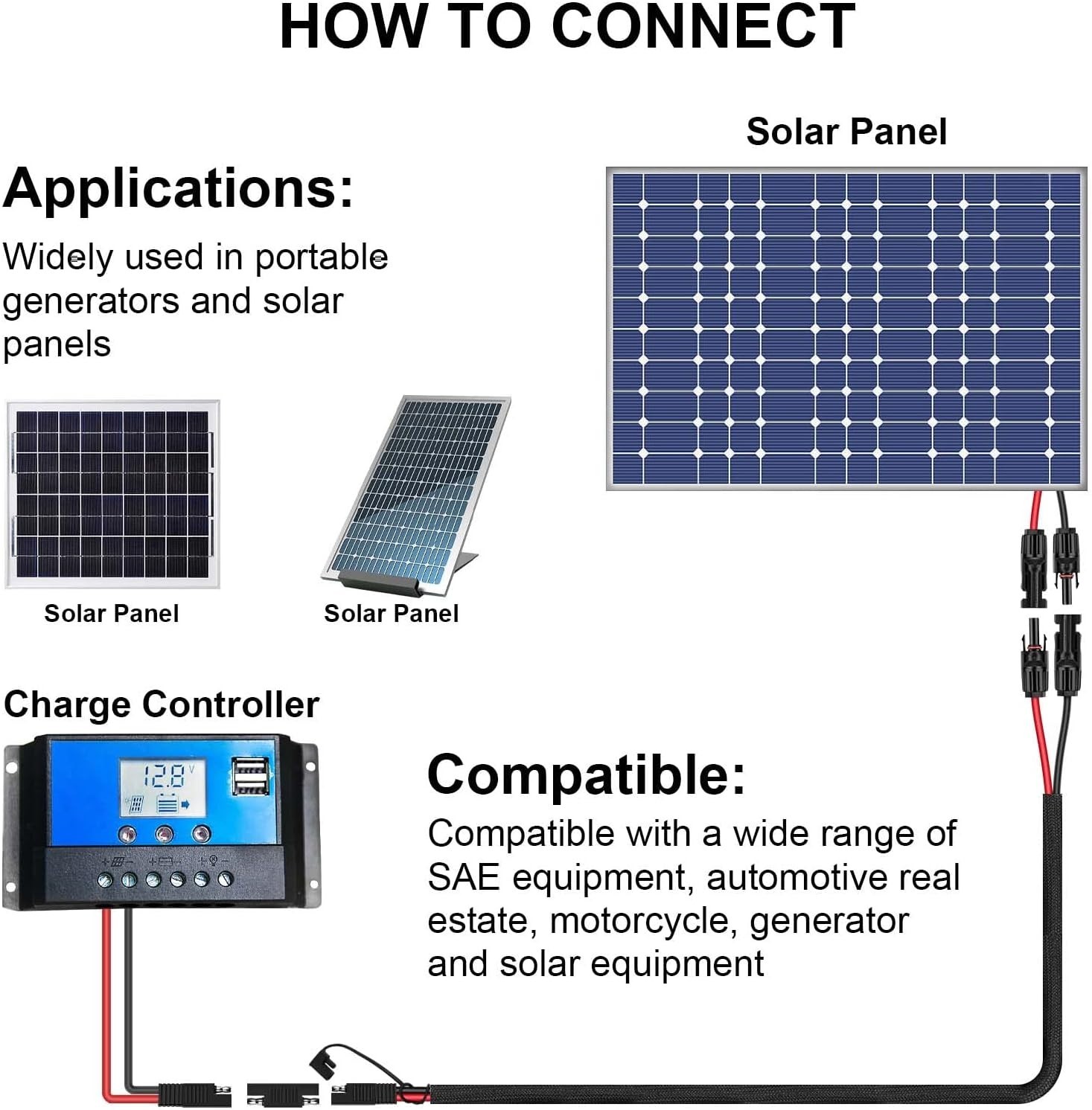 Solar Panel Connector Cable,10AWG SAE to Male & Female Adapter PV Extension C…