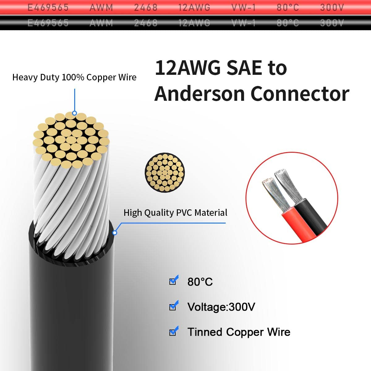 ELFCULB 12AWG Anderson Connector to SAE Extension Cable with SAE Polarity Revers