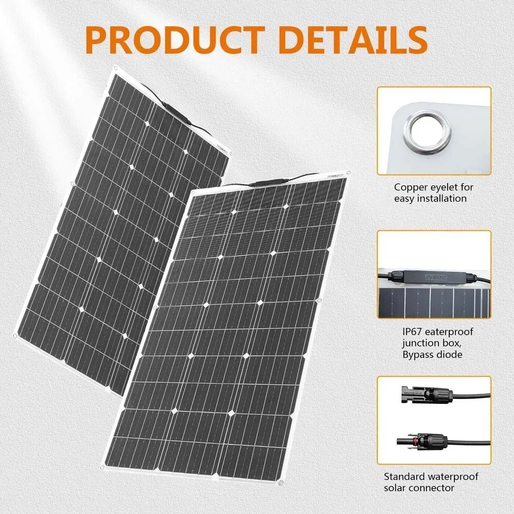 300W Flexible Solar Panel Mono 12V Portable Power Camping Home RV Battery Charge