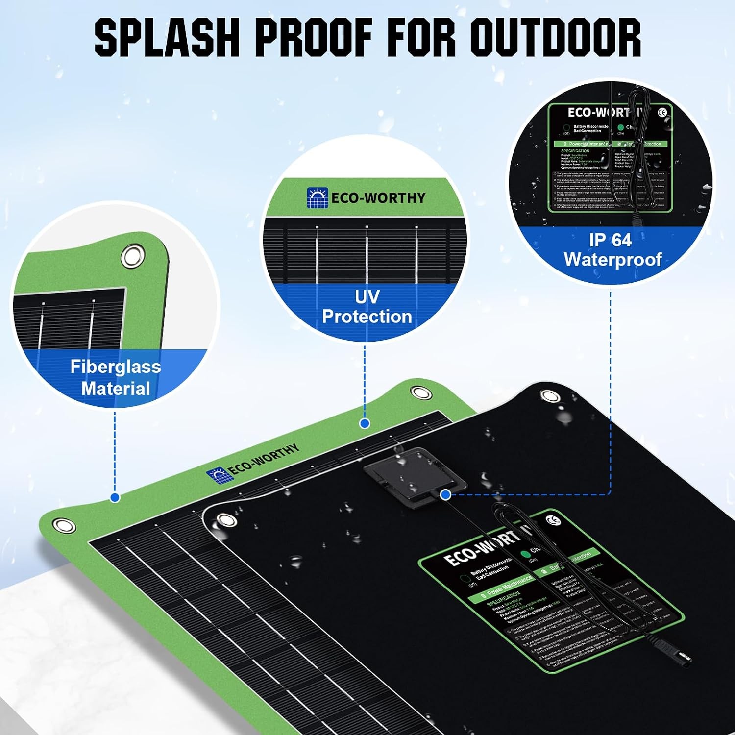 12V Waterproof Solar Car Battery Charger Maintainer 7.5W Solar Panel Trickle