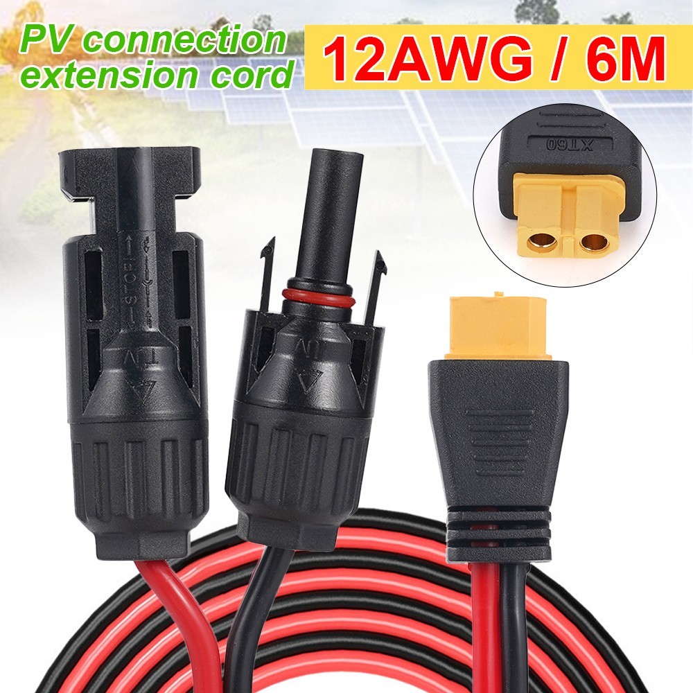 20ft Solar Panel Extension Cable Wire 12 AWG XT60 Female to Solar Connectors US