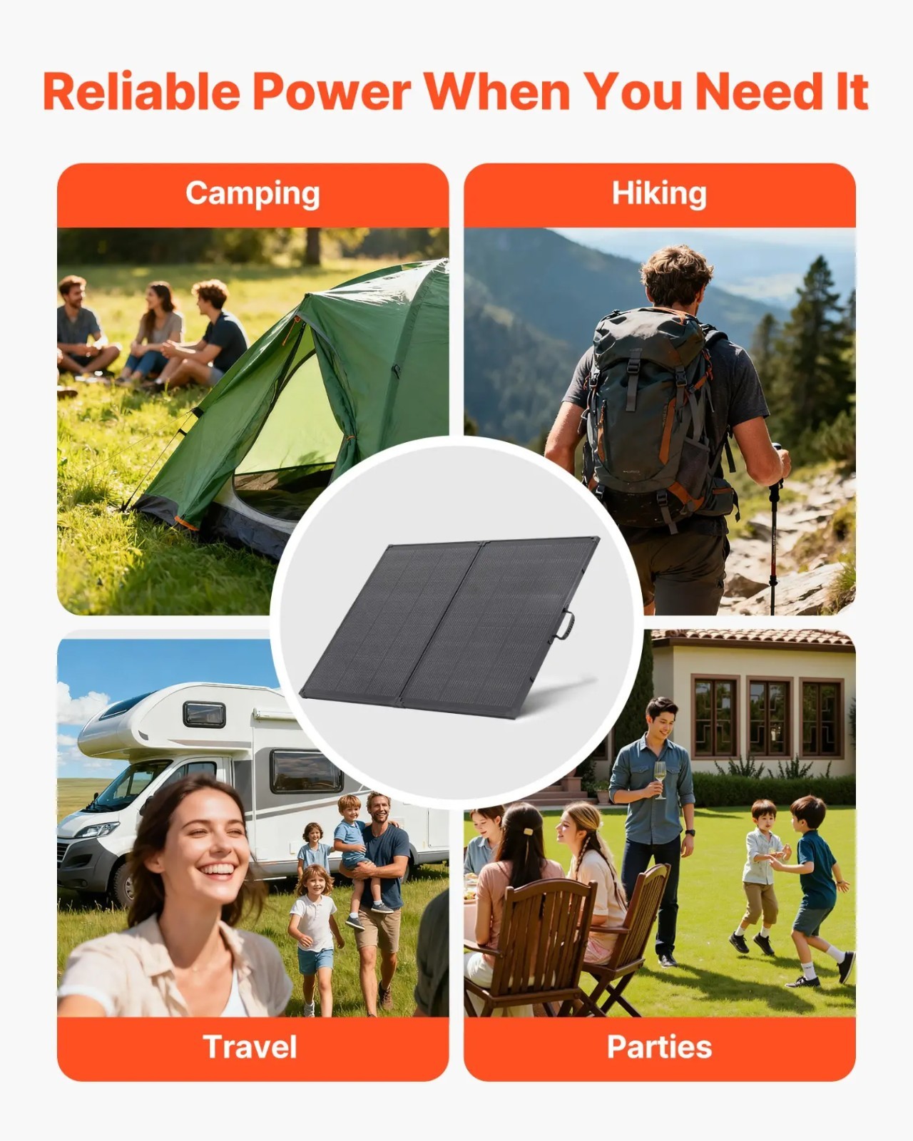 VEVOR 200W Foldable Solar Panel with Frame 23% High-Efficiency Portable Monocry