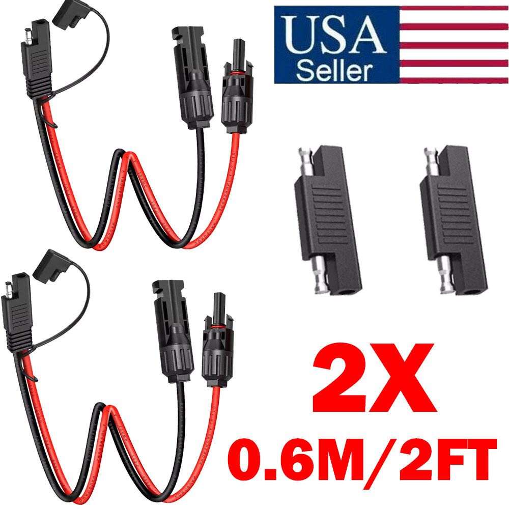2x Solar Panel Extension Cable 2FT 10AWG SAE to SAE Polarity Reverse Adapter HOT