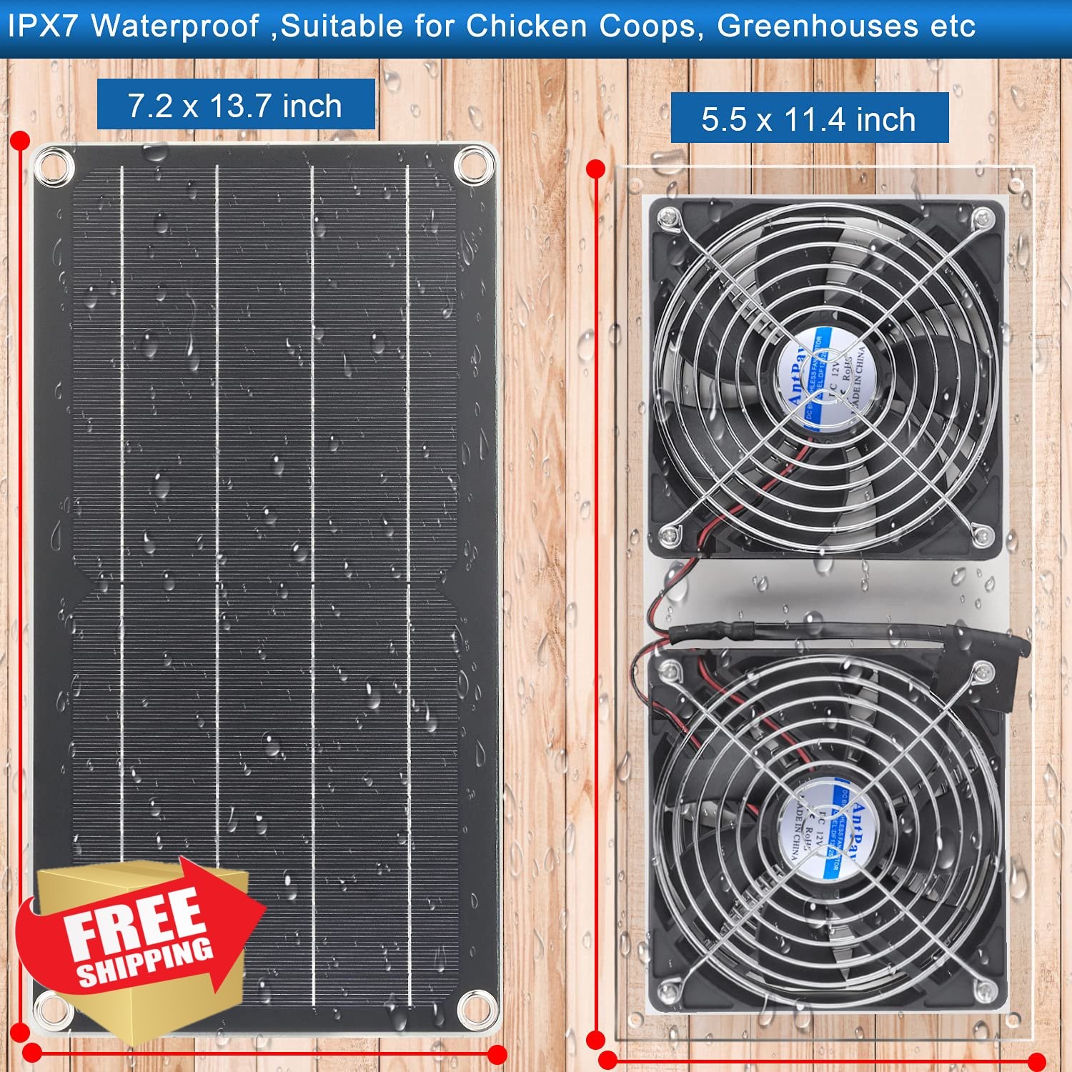 AntPay Solar Fan Kit Striped solar panel 11ft
