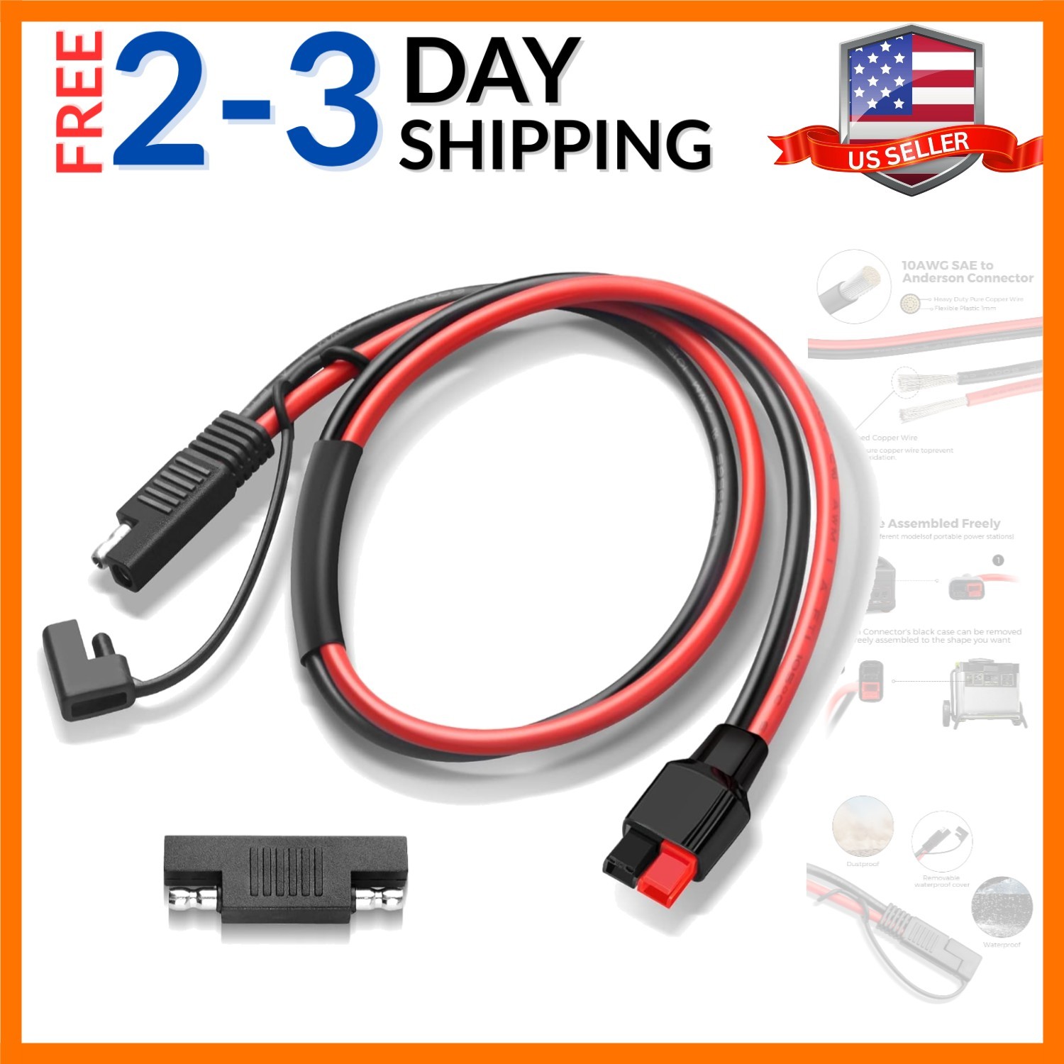 10AWG SAE to Anderson Power-Pole Connector Extension Cable,2FT