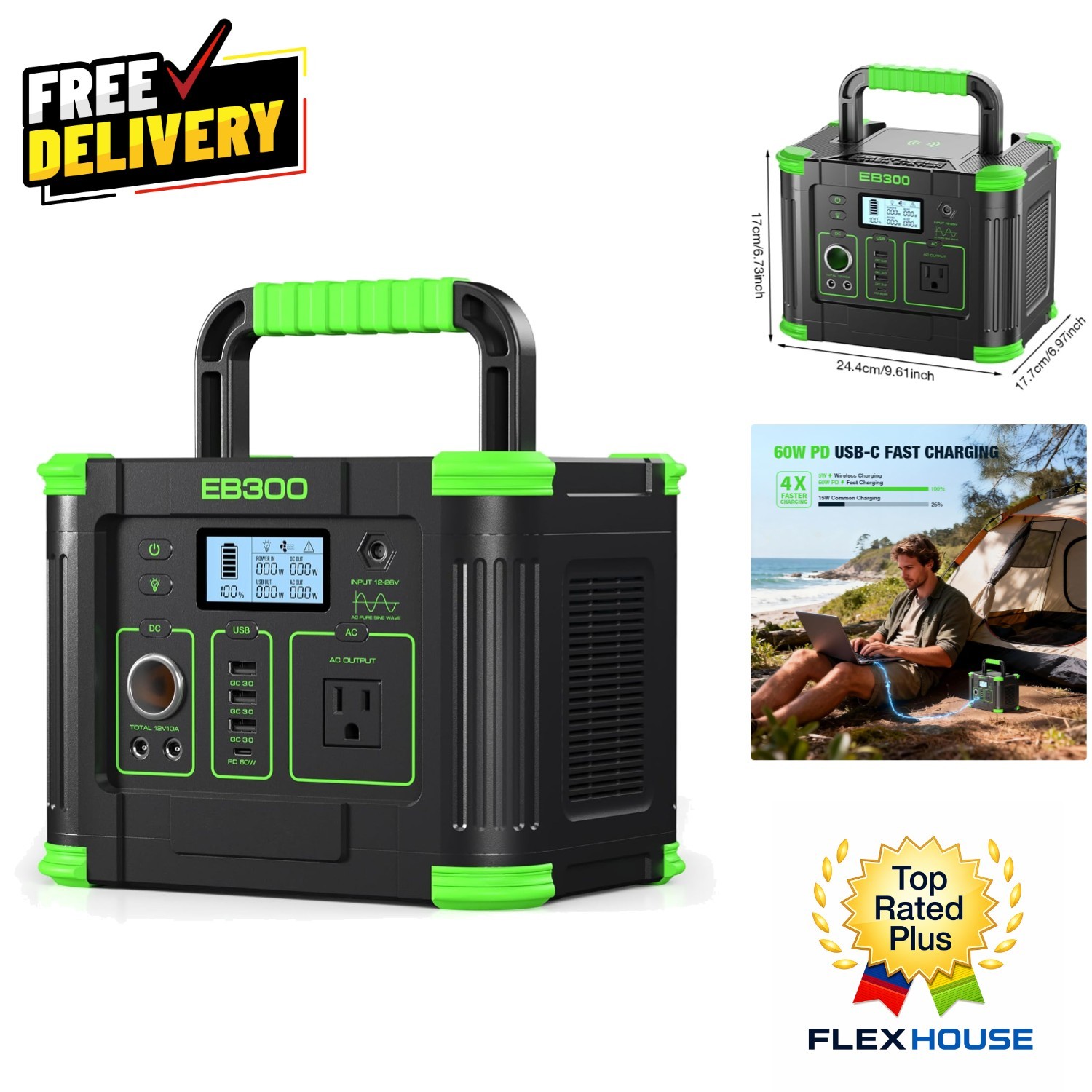 Compact Portable Power Station 288Wh – Multi-Device Charging & LED Flashlight